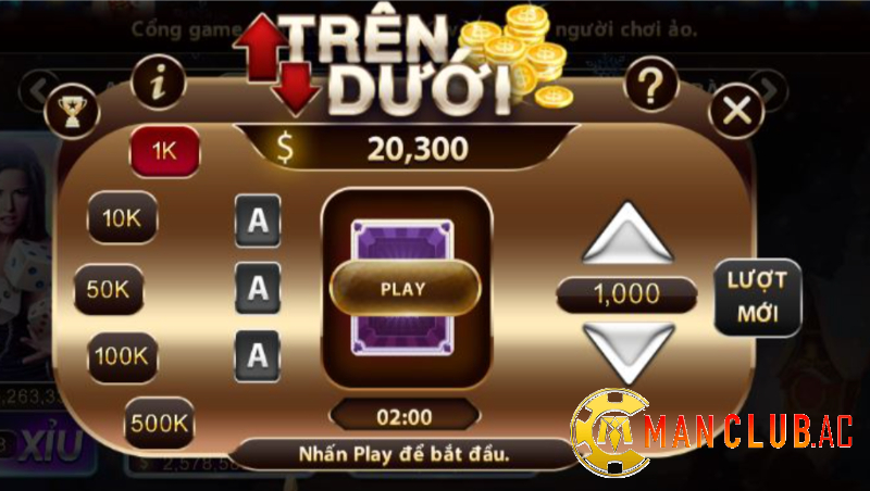 Nút bấm trong game trên dưới ở sân chơi Manclub