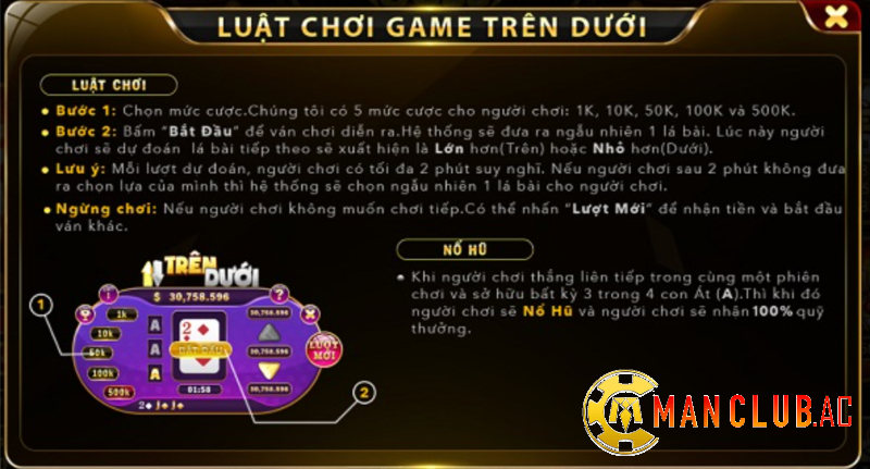 Cách chơi game trên dưới Manclub